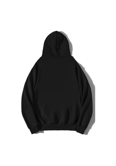 Brz Collection Unisex Oversize Reverse Kristal Taş Baskılı Hoodie Siyah Siyah