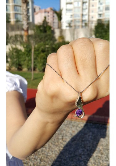 Chavin Ametist Taşlı Melek Kanadı Gümüş Kolye Ev98mr Gümüş