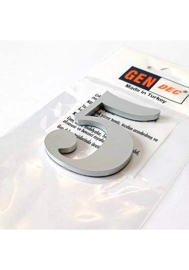 Gendec Kapı Numarası 7Cm No:5 Metalik Gri Kendinden Yapışkanlı Nu