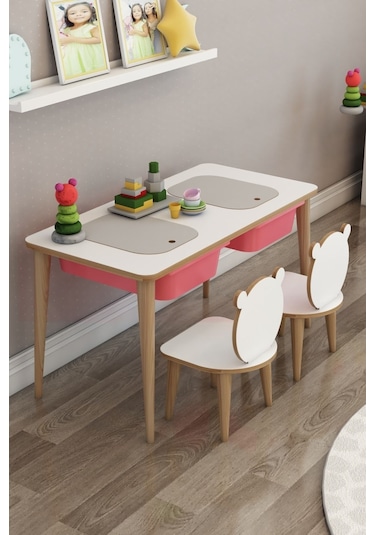 Moniev Çocuk Çalışma Masası Oyun Ve Etkinlik Masası Sandalyeli Pembe Pembe