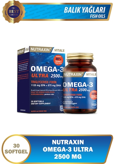 Nutraxin Omega3 Ultra 2500 Mg 30 Softjel - Balık Yağı, EPA 1125, DHA 875 Mg