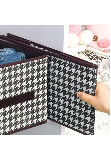 Kosona Houndstooth Desenli Çok Amaçlı Katlanabilir Depolama Kutusu - 44x30x20 Cm, Non-woven Kumaş, Stackable, El Tutuculu, Giyim-ayakkabı-oyuncağı Saklama, Odalar-üstünlükler-dolaplar İçin