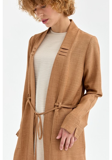 Bağcık Detaylı Tunik Ceket Pantolon Takım Camel Kahverengi