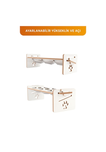Ahşap Üç Gözlü Ayarlanabilir Kedi-köpek Mama Ve Su Kabı