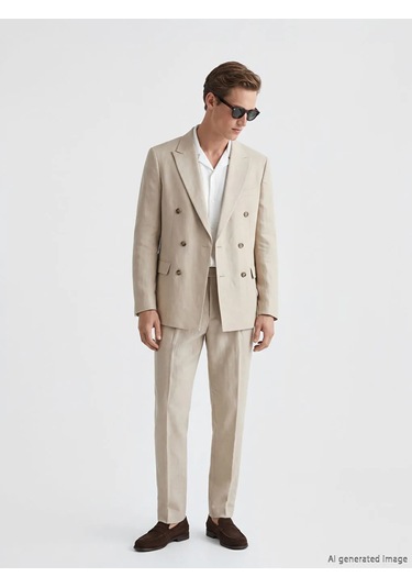 Lc Waikiki Bej Standart Kalıp Erkek Keten Blazer Ceket