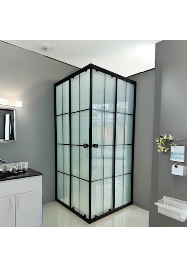 Durul Duşakabin Kare Siyah Çizgi Buzlu Siyah