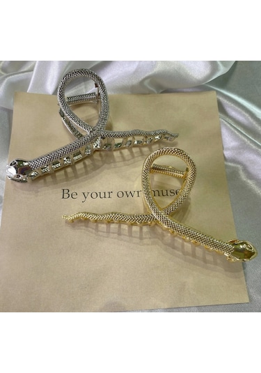 Gümüş Renk Metal Yılan Model 11 Cm Lüks Mandal Saç Tokası Gümüş