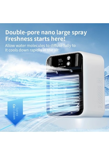 Motion003 Beyaz Taşınabilir Usb Mini Hava Soğutucu Fan Nemlendirici Kompakt Masaüstü Soğutma Cihazı Şarj Edilebilir 85db Altı Sessiz