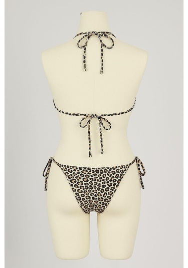 Modadua Kadın Siyah Ve Leopar Detaylı Yandan Bağlamalı Bikini Takımı