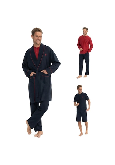 U.s Polo Assn. 12040 Erkek Çeyizlik 5'li Sabahlıklı Pijama Takım-lacivert Lacivert