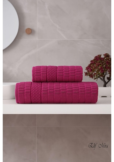 Banyo Havlu Seti %100 Pamuk 2 Parça 50 90 + 90 150 Cm Soft Comfort Vişne