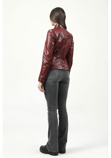 Dericlub Yb-2107 Gerçek Deri Kadın Mont Bordo