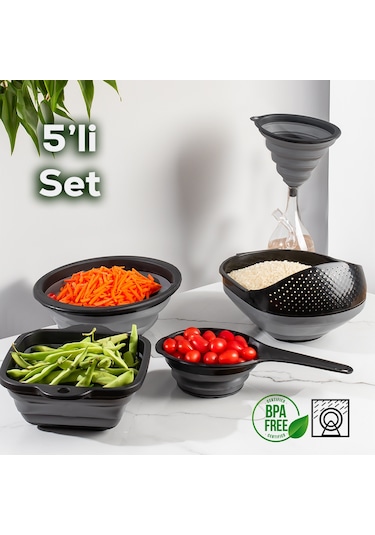 Porsima Katlanabilir Akordiyon Süzgeç Seti 5 Parça