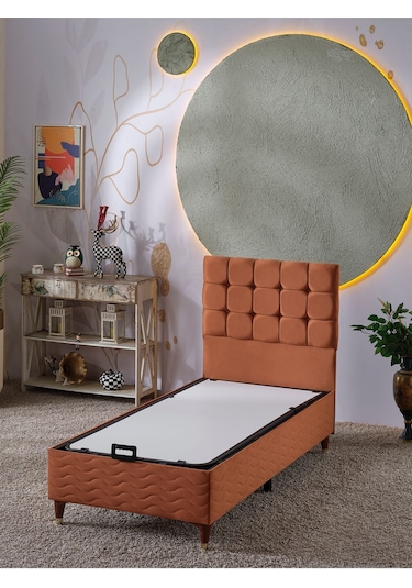 Beehanem Bengü Tek Kişilik 3lü Set Yatak+baza+başlık Kiremit 90 X 190