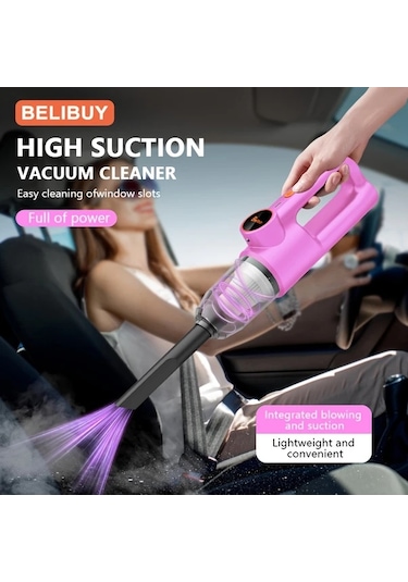 Fochsia Belıbuy Kablosuz Taşınabilir El Süpürgesi Pembe 2 Çekirdek Hafif Led Işıklı 3kpa Emiş 2000mah Şarjlı Ev Ofis Araç Temizliği