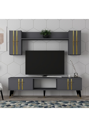 Asel Tv Ünitesi Takımı Antrasit-altın