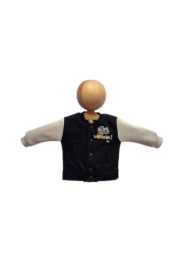 Erkek Bebek 3 İplik Sırt Baskılı Şardonlu Kolej Ceket-15452 Siyah