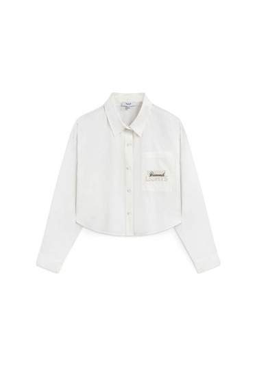 Twist Slogan Baskılı Poplin Ekru Kadın Gömlek Tw6250025054 Ekru