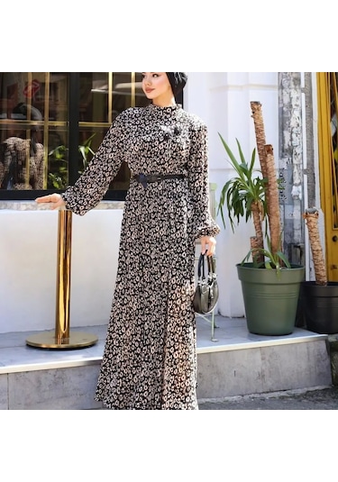 Olla Collection Ollacollection Kadın Leopar Elbise Bej - Siyah
