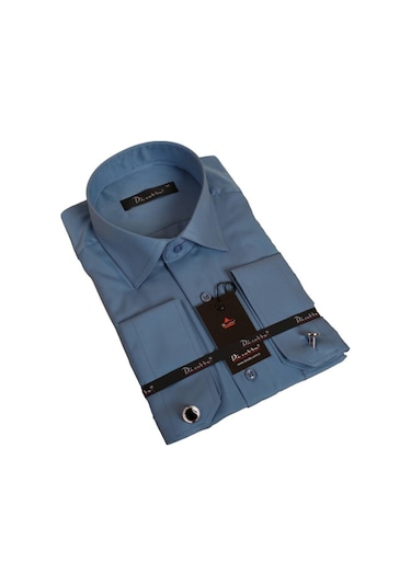 Turkuaz Mavi Rahat Kesim Micro Kumaş Kol Düğmeli Regular Fit Erkek Gömlek - 190-18 001