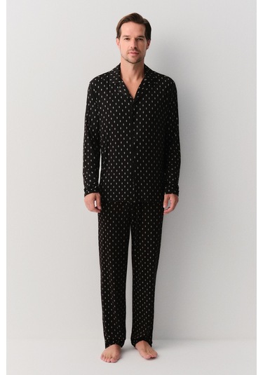 Suwen Adrian Erkek Maskülen Pijama Takımı Sh26309660b911 Siyah Desenli