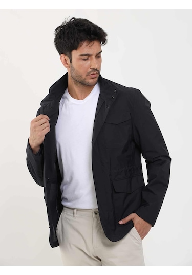 Dufy Lacivert Erkek Regular Fit Düz Hakim Yaka Safari Mont - 104369-Lacivert