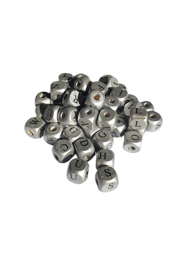 Ahşap Küp Harfli Boncuk 10X10 Mm 100 Gram Gümüş