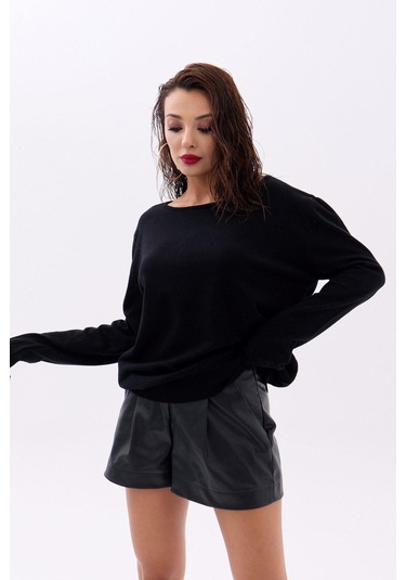 4216 Triko Düz Salaş Kazak-siyah S