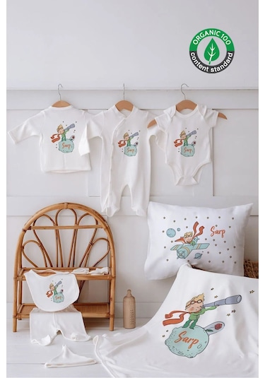 Lilabio %100 Organik Isme Özel Isimli 10lu Hastane Çıkışı Küçük Prens Ekru