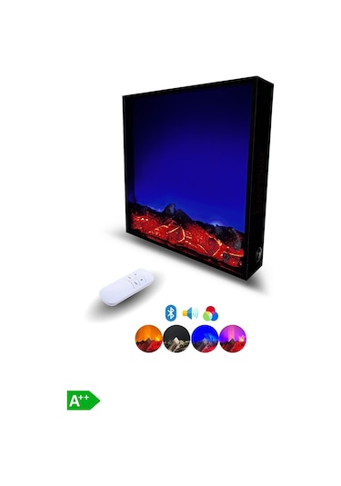 Arif Şömine Dekoratif Elektrikli Yapay Şömine -80x60 Cm - Odun Görünümlü, Kumandalı, Ses Efekli