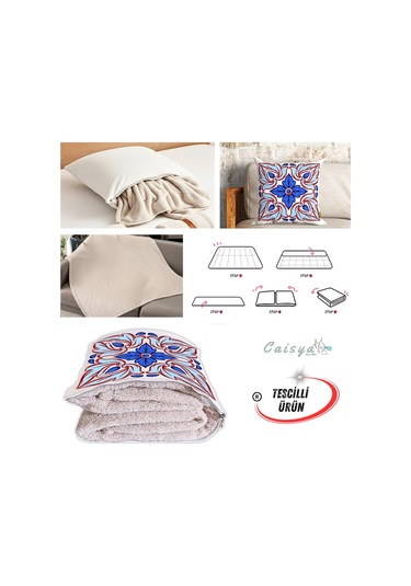 Soft Etnik Desen Tv Battaniyeli Opsiyonel Dekoratif Yastık Kırlent 2 İn 1 Battaniye Çok Renkli