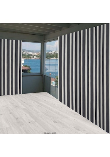 Ceylan Home Balkon Perdesi Gri Beyaz Çizgili Ölçü Seçenekli Gri - Beyaz