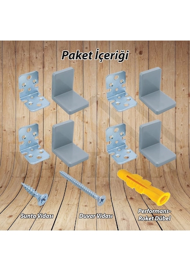 4 Ad. Dekoratif Gri Kapaklı Ağır Dolap Duvar Sabitleme Aparatı - Mobilya Askı Elemanı