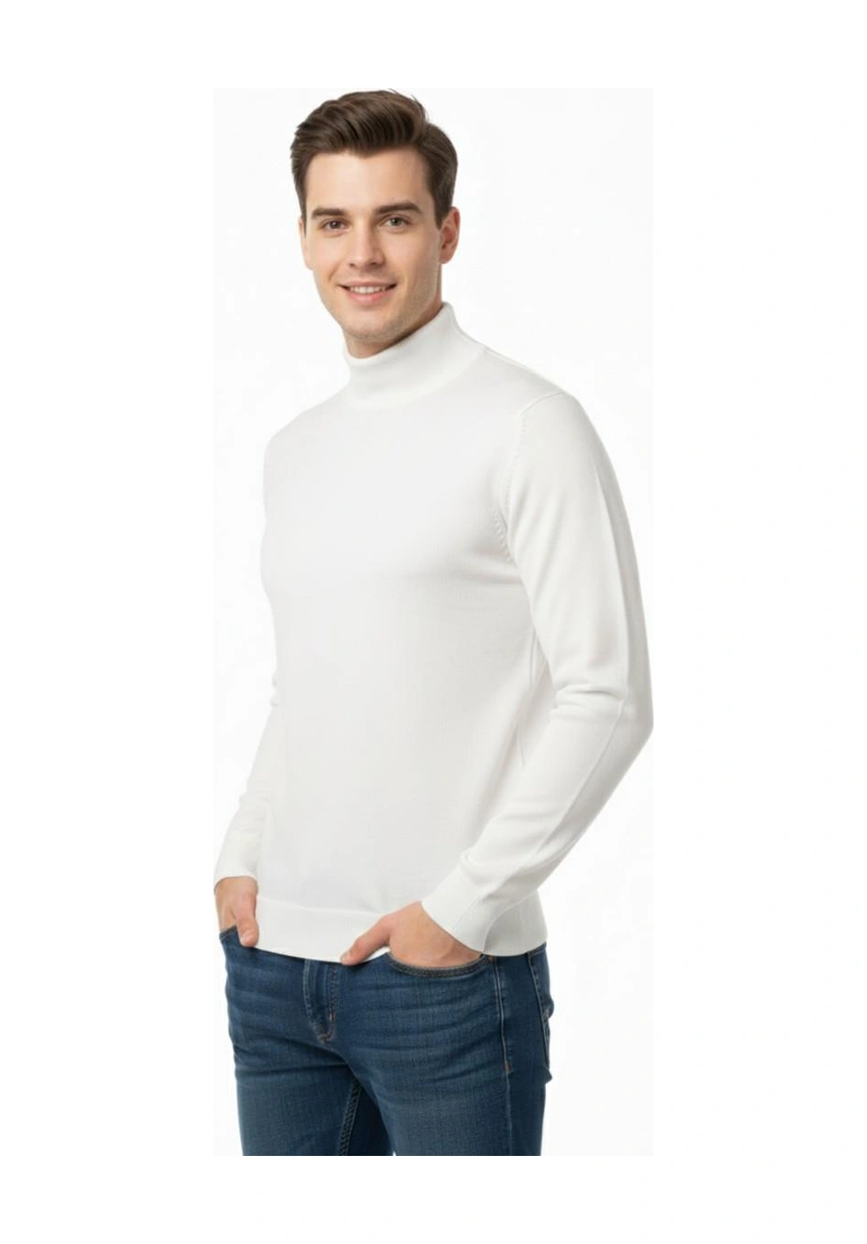 Erkek Yarım Balıkçı Kazak Çelik Örgü Regular Kalıp 4241b Bgl-st04854 Beyaz