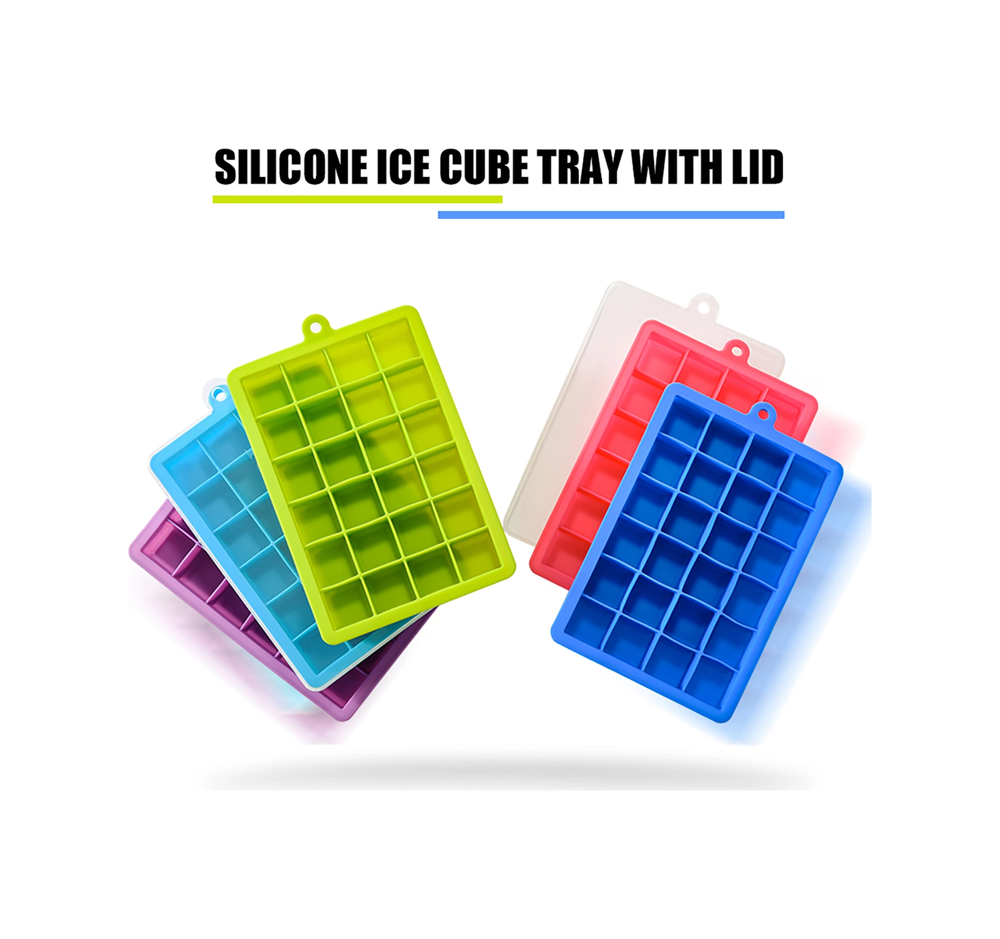 Padalink 24 Lü Silikon Buz Karesi - Isı Ve Soğuk Dayanıklı, Kaldırılabilir Kapaklı, Kolay Çıkarım, Bebek Yemeği Ve Çikolata Kalıbı - Lacivert + Klips Çok Renkli
