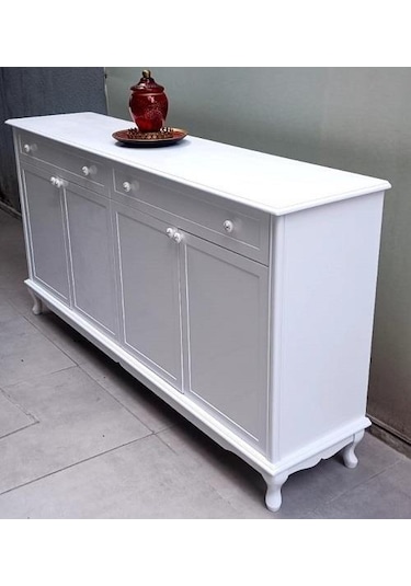 Konsol Klasik Model Tv Sehpa 90386 Ahşap Mdf Parlak Beyaz Boya El Yapım