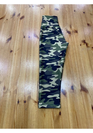 Kamuflaj Desen Toparlayıcı Spor Kapri Tayt Haki Kamuflaj