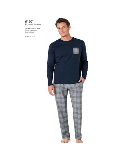 Pierre Cardin 6107 Erkek Uzun Kollu Bisiklet Yaka Pijama Takımı-lacivert Lacivert