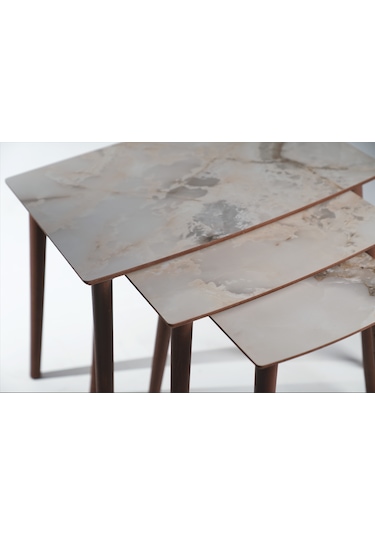 İstanbul 3'lü Zigon Sehpa %100 Mdf Buz Gri Mermer Desen