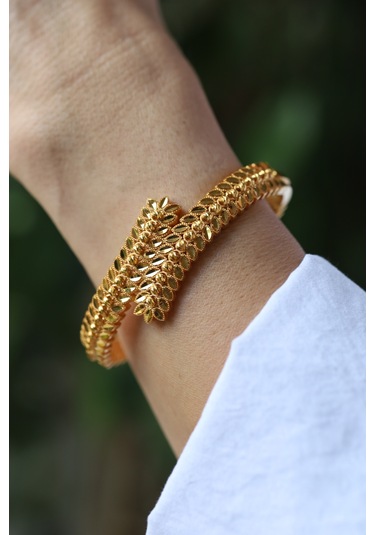 14 Ayar Altın Cimarlı Dorika Detaylı Başak Kelepçe - Klp54484 Sarı Altın