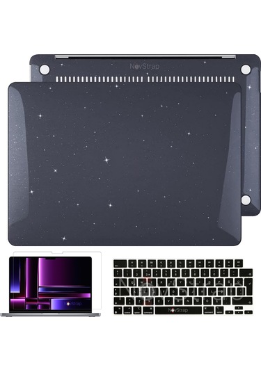 Novstrap  Macbook Pro 14 İnç M1 M2 A2442 A2779 İle Uyumlu Simli Kılıf+siyah Klavye Kılıfı+film Karışık Çok Renkli