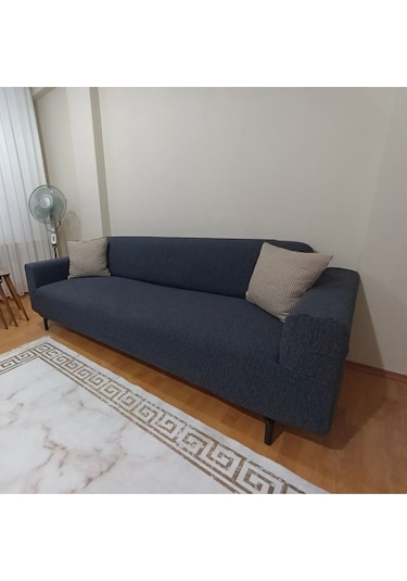 Düz Jakarlı 3kişilik Antrasit Kanepe Örtüsü Lastikli Koltuk Örtüsü Çekyat Örtüsü Koltuk Kılıfı Antrasit