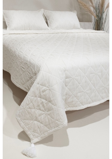 Koza Home Stella Krem Çift Kişilik Baklava Desenli Yatak Örtüsü 230x250 2 Y Krem