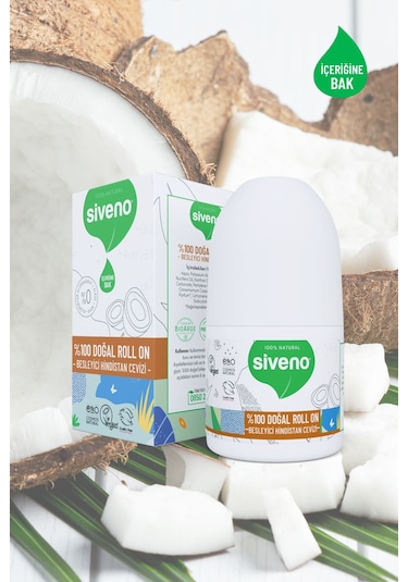 Siveno %100 Doğal Roll On Hindistan Cevizli Deodorant Ter Kokusu Önleyici Bitkisel Leke Bırakmayan Vegan 50 ML