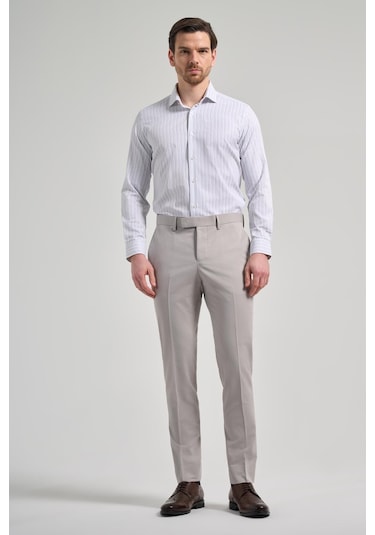 İmza Açık Krem Esnek Yandan Cepli Slim Fit Classic Pantolon 1003250106 Açık Krem