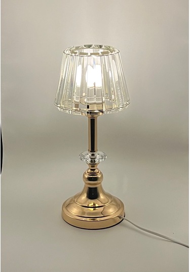 Furkan Kristal Dekoratif Taşlı Abajur Gold Bronz