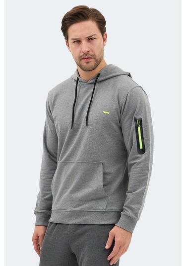 Slazenger Ozzy In Erkek Kanguru Cepli Kapüşonlu Gri Sweatshırt Gri
