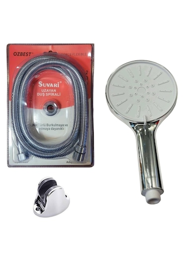 Özbest 200 Cm Spiral Duş Hortumu 5 Fonksiyon Başlık Mafsal Seti Krom