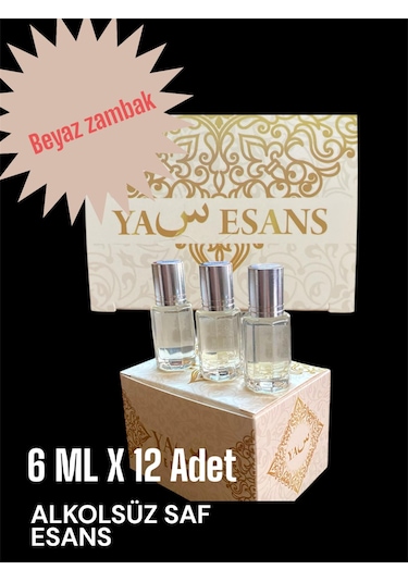 12 Adet Beyaz Zambak Esansı 6 Ml Bilyalı Cam Şişesinde