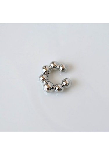 Bombeli Topçuklu Earcuff Kıkırdak Küpe Büyük Boy Silver Renkli